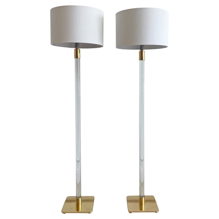 Pair of Brass and Glass Floor Lamps by Hansen Lighting Company, New York, 1970s For Sale at