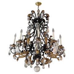 Wonderful Very Large French Wrought Iron & Rock Crystal Louis XV Chandelier