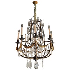 Wonderful French Wrought Iron & Crystal Louis XV Chandelier with Gilt Swags