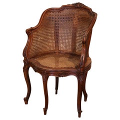 19th Century French Louis XV Cane Five-Leg Desk Armchair