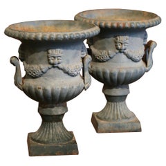 Pair of 19th Century French Napoleon III Verdigris Iron Outdoor Garden Vases