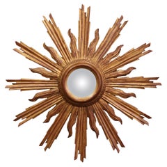 Early 20th Century French Carved Giltwood Sunburst Mirror