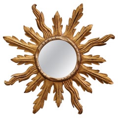 Vintage Mid-Century French Carved Giltwood Painted Sunburst Mirror