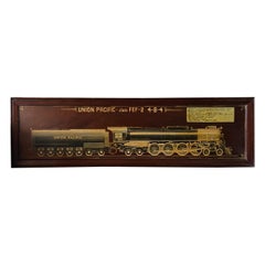 Olio su tavola del XIX secolo raffigurante una locomotiva ferroviaria di grandi dimensioni, grande colore antico