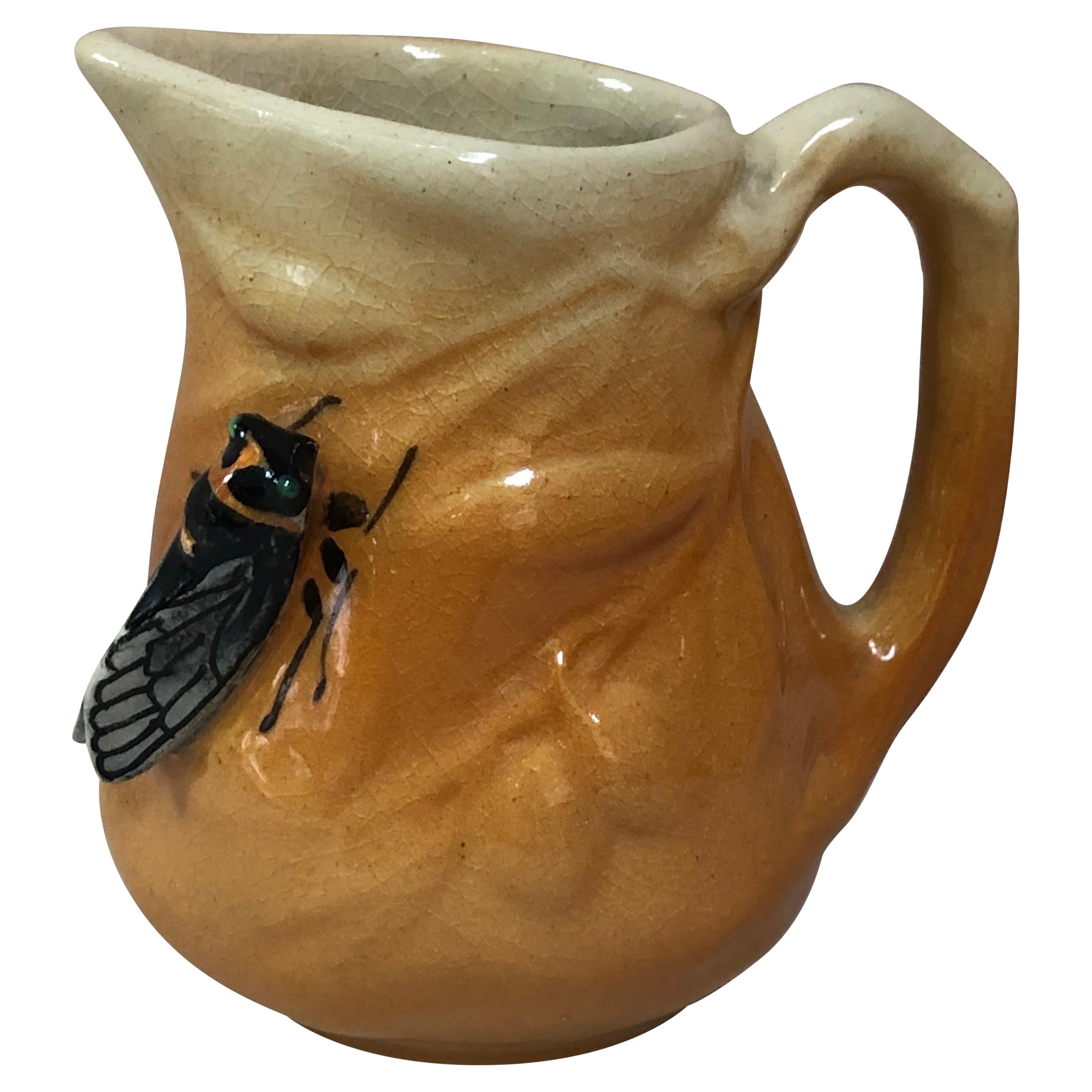 Majolica Pitcher With Cicada and Olives Sicard circa 1950