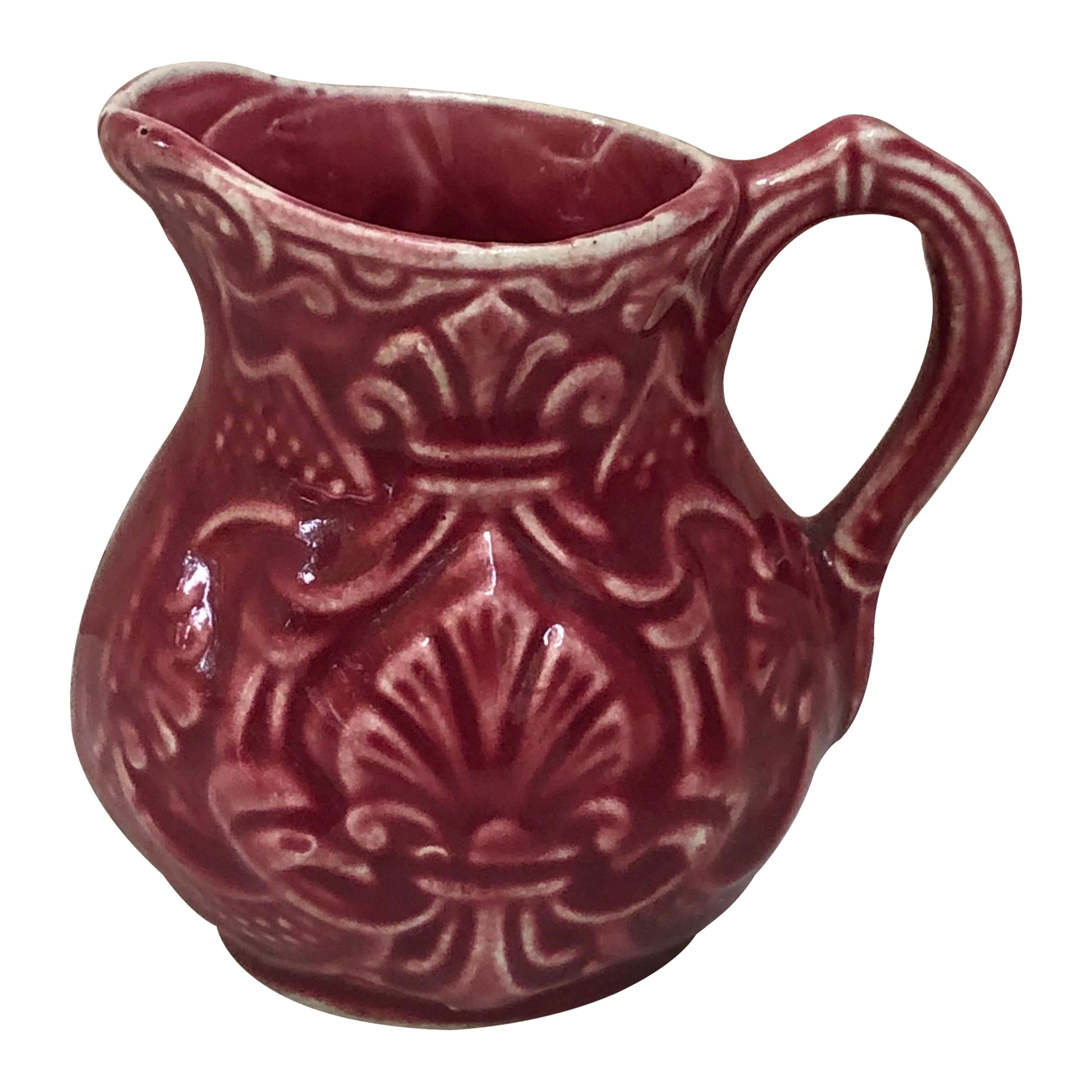 Small French Red Majolica Creamer Pitcher Onnaing, Circa 1920