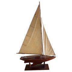 19th Century English Mahogany Schooner Ship Model, Great Attention To Detail