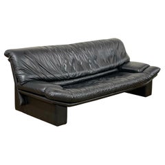 Italian Post Modern Sofa by Nicoletti Salotti, Vintage Black Leather