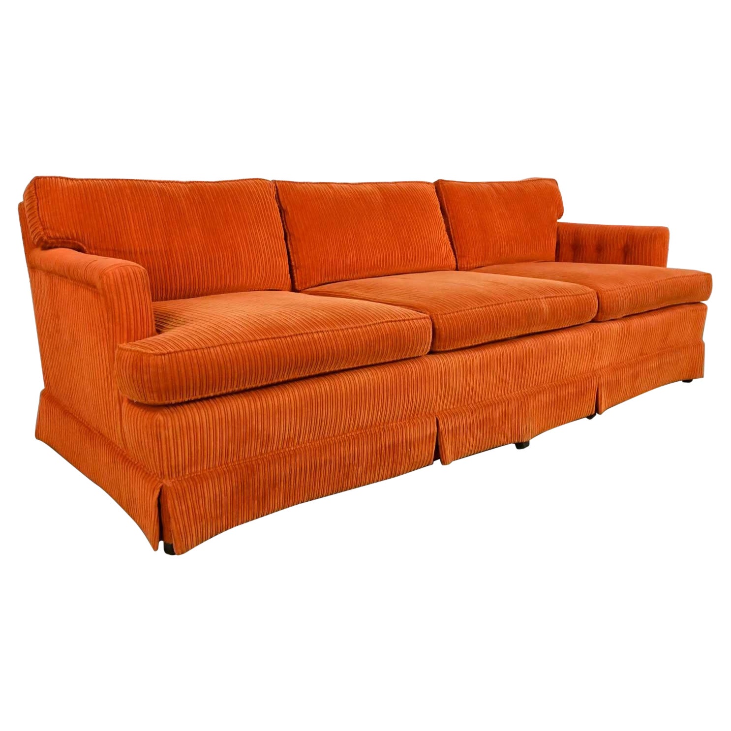 Vintage MCM to Modern Lawson Style Orange Wide Wale Corduroy Sofa by Drexel