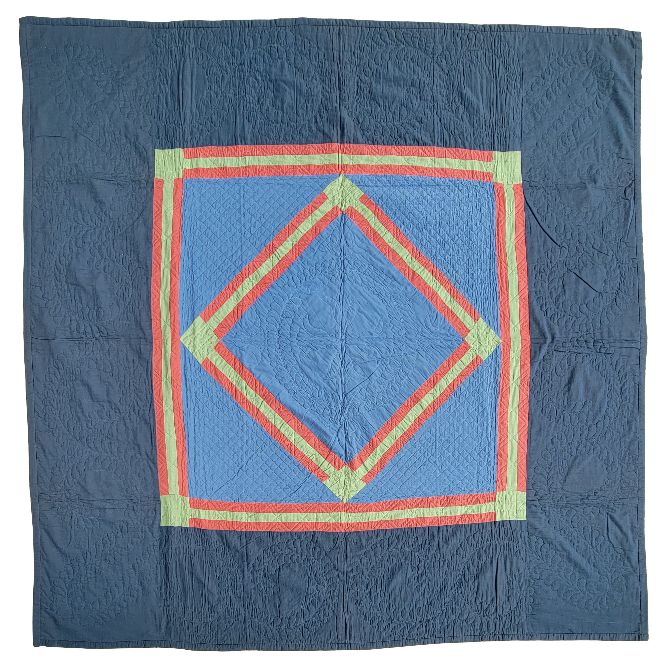 Early 20Thc Rare Wool Diamond in a Square Quilt from Pa. For Sale