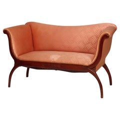 Used Classical Continental Carved Mahogany Upholstered Settee, Circa 1920