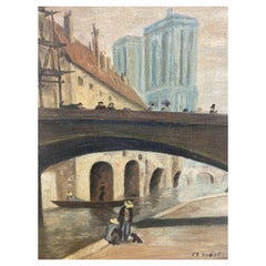 Vintage Fernand Audet French Impressionist Oil Paris Notre Dame River Seine