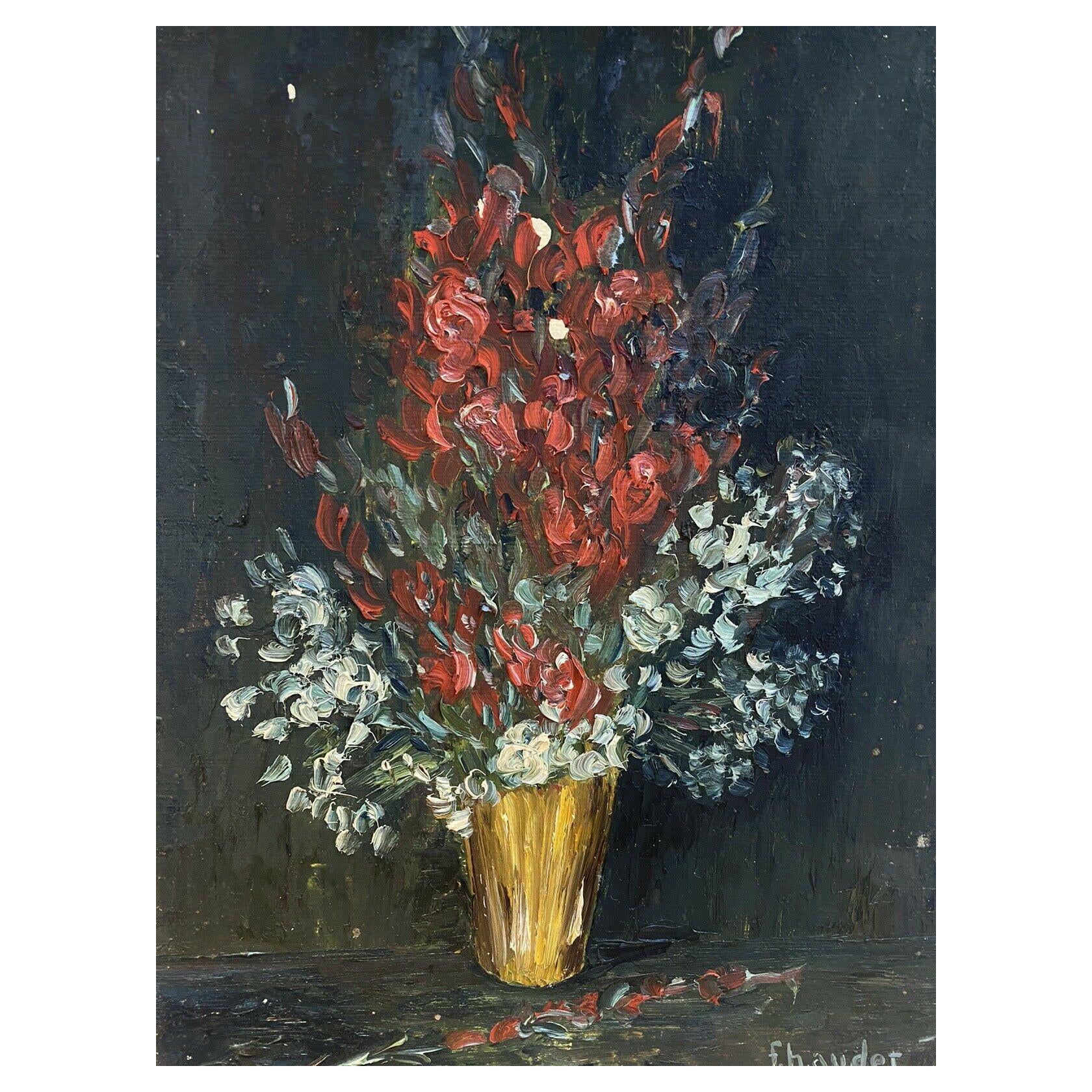 Huile impressionniste française de Fernand Audet, grande nature morte, fleurs