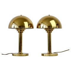 Pair of Vintage Modernist Art Deco Style Polished Brass Table Lamps