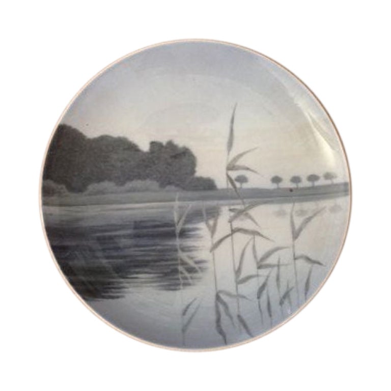 Royal Copenhagen Art Nouveau Wall Plate with Lake Motif No 1303/1125 For Sale