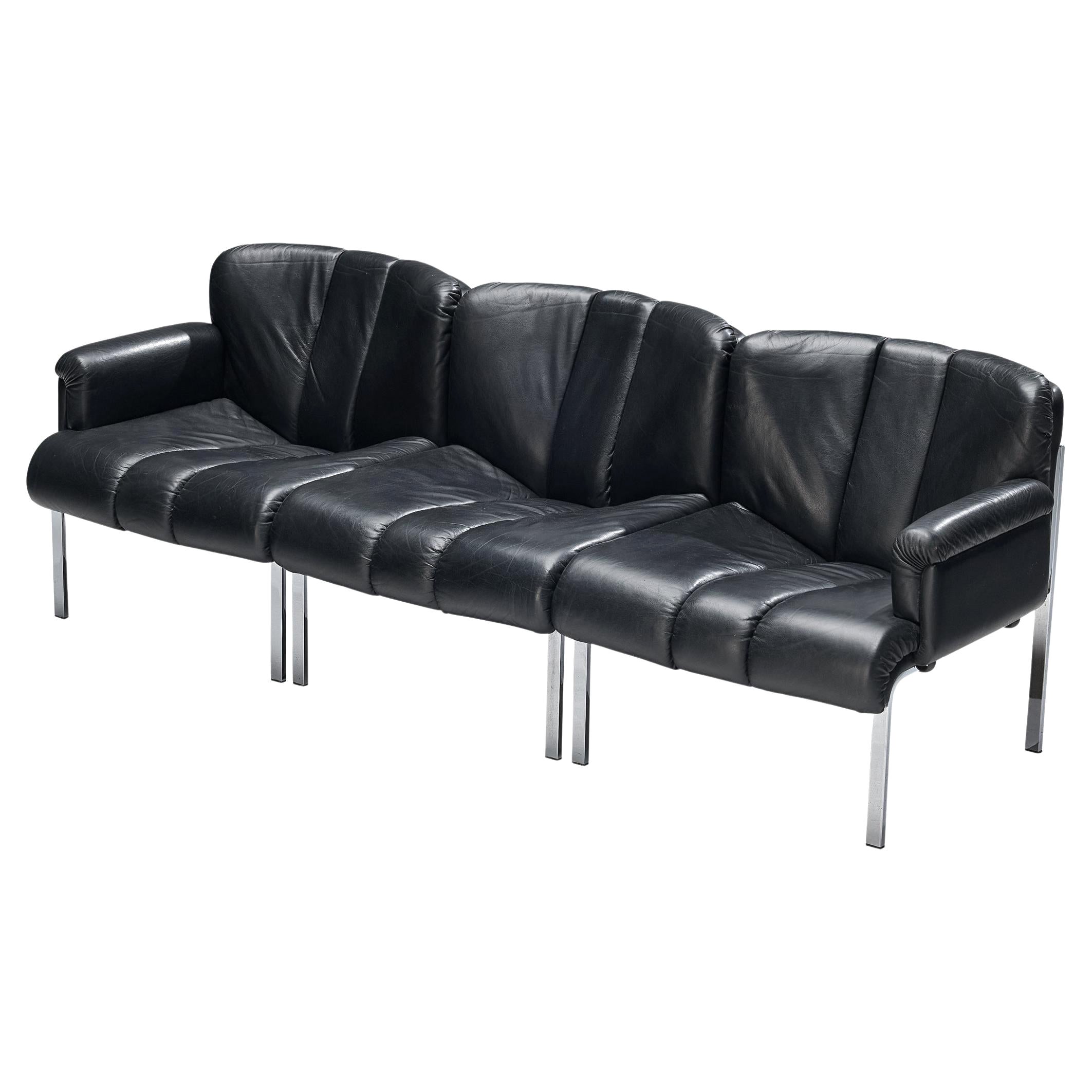 Hans Eichenberger for Girsberger Modular Sofa in Black Leather For Sale