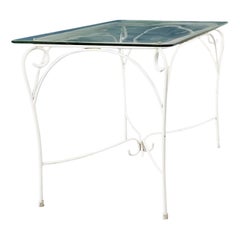 Table de jardin italienne du milieu du siècle en fer forgé blanc et verre, années 1960