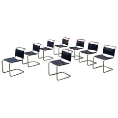 Italian Modern Set of Steel and Leather Chairs like Cantilever S33, Gavina 1970s