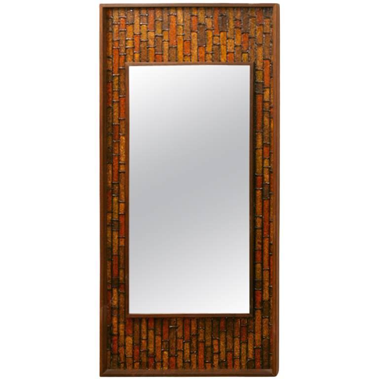 Danish Modern Mirror with a Textured Mosaic Surround For Sale