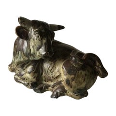 Royal Copenhagen Knud Kyhn Stoneware Figurine of a Resting Bull No. 2595