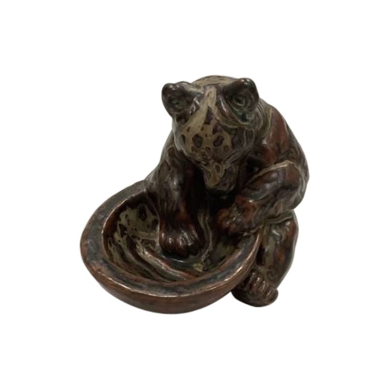 Royal Copenhagen Stoneware Figure Knud Kyhn Bear with Bowl No. 21737 For Sale