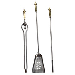 Polished Steel and Brass Triple Companion Fire Tools