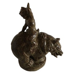 Royal Copenhagen Knud Kyhn Stoneware Figurine of Faun and Bear No 21233
