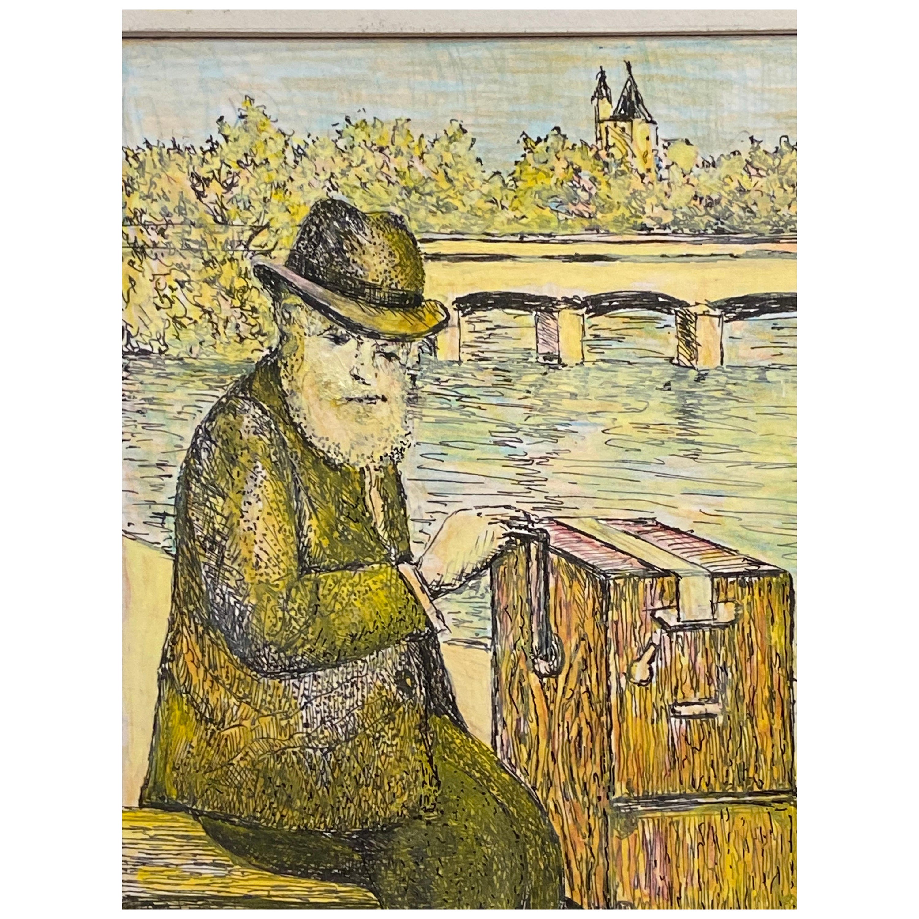 1950's French Painting Signed The Busker For Sale