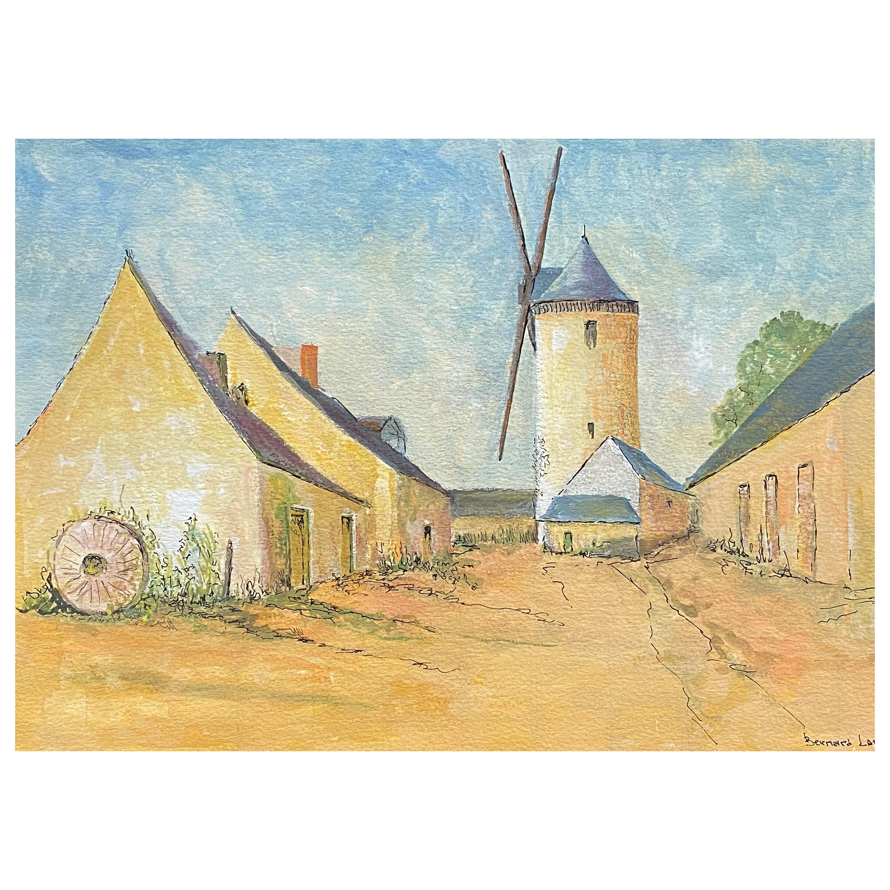 Französisches modernistisches/ kubistisches Gemälde, signiert, The WindMill, 1950er Jahre im Angebot