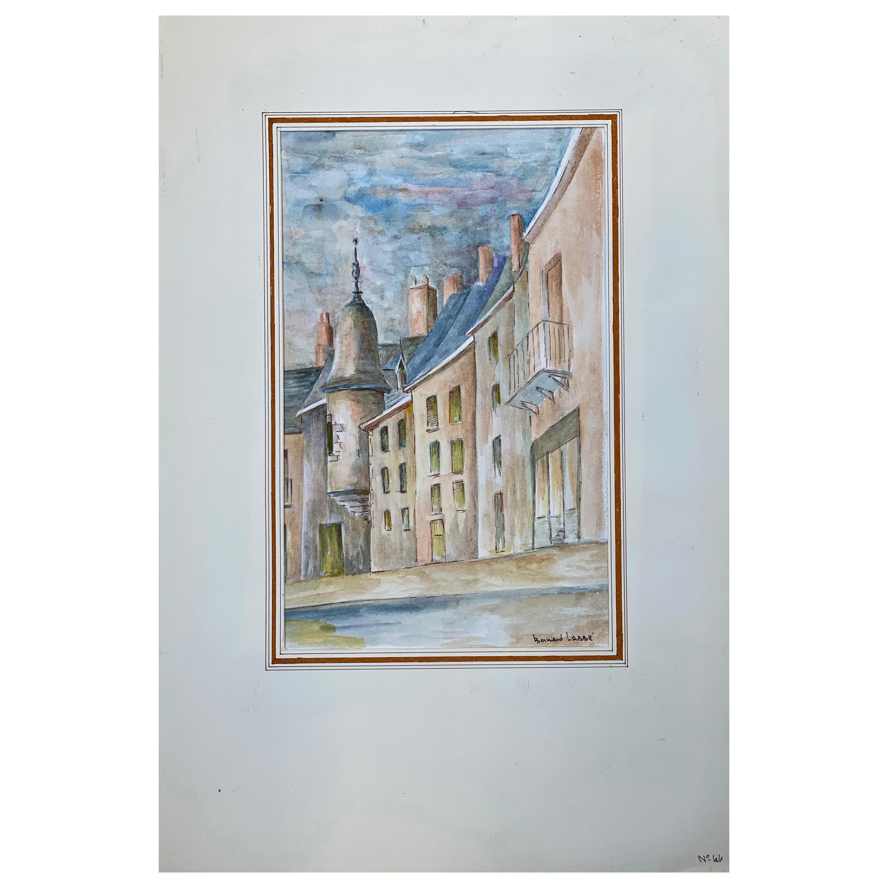 Peinture moderniste/ cubiste française des années 1950 signée, grands bâtiments français en vente