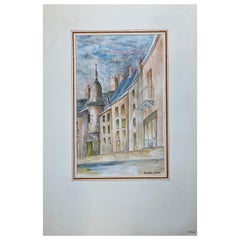 1950's French Modernist/ Cubist Painting Signed, Tall French Buildings