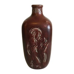 Royal Copenhagen Stoneware Vase with Reliefs in Dark Red Glaze No 2369