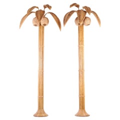 Pair of Large Rattan Coconut Tree / Palm Tree Wall Lights