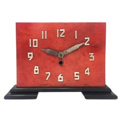 1930s French Art Deco Table Clock in Red Parchment