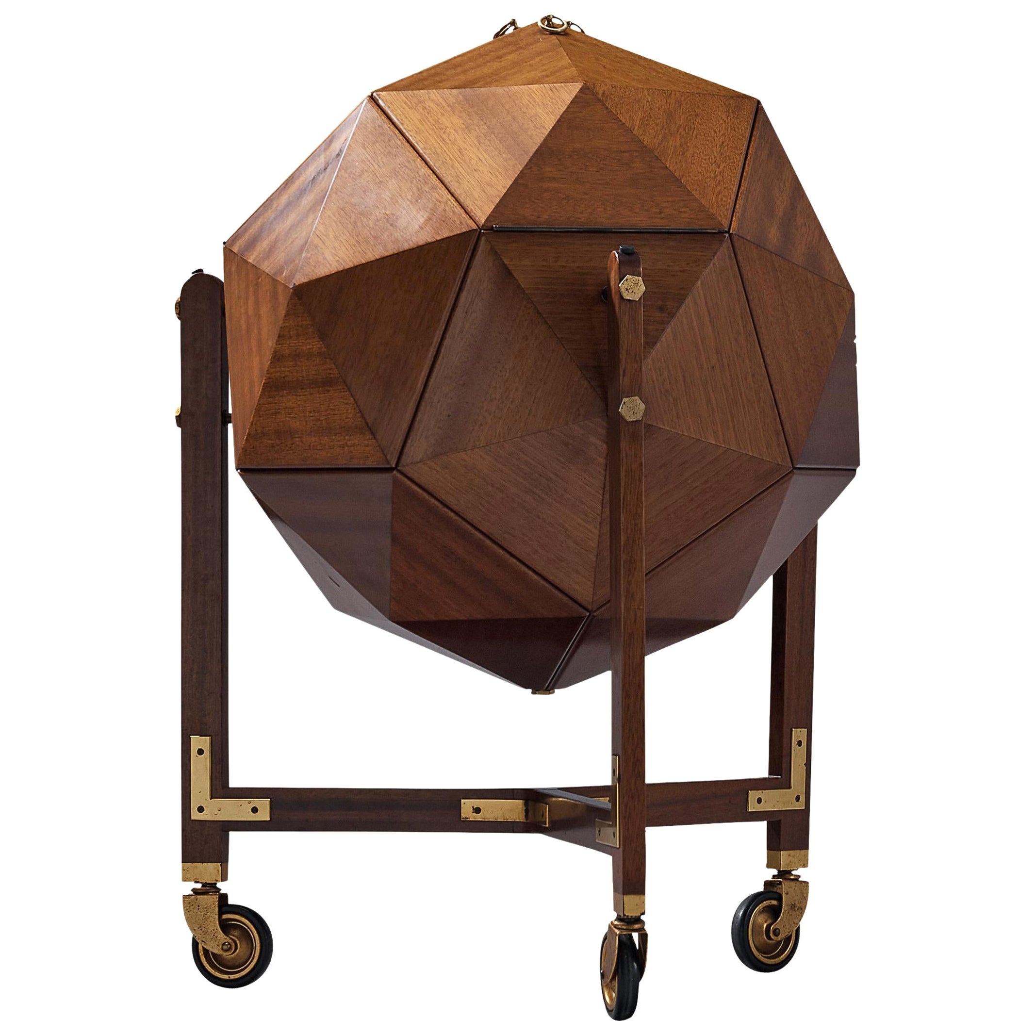 M. Vuillermoz Polyhedron Bar Cabinet in Mahogany and Brass