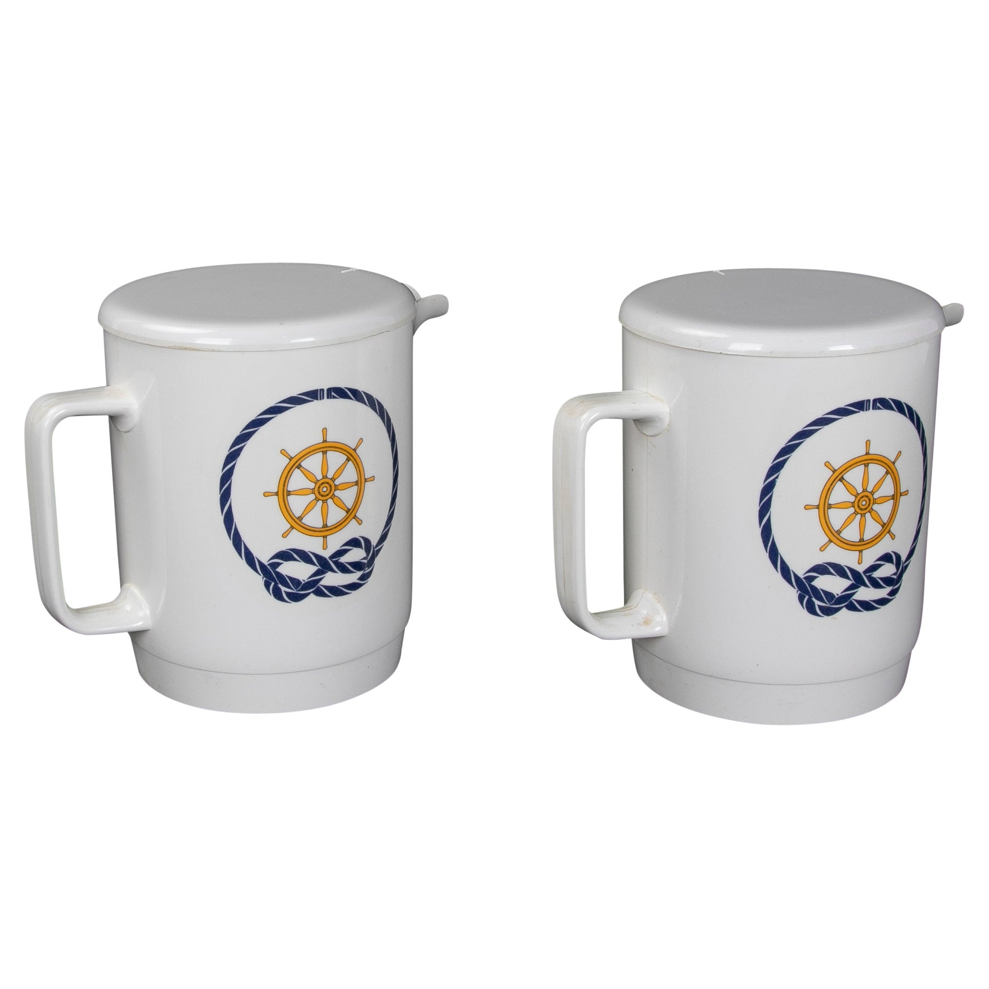 1980s Pair of Boat Mugs with Sailor Decoration Design by a. Opel For Sale