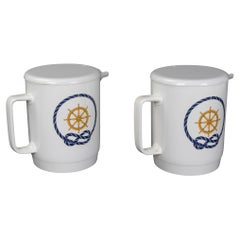 Vintage 1980s Pair of Boat Mugs with Sailor Decoration Design by a. Opel