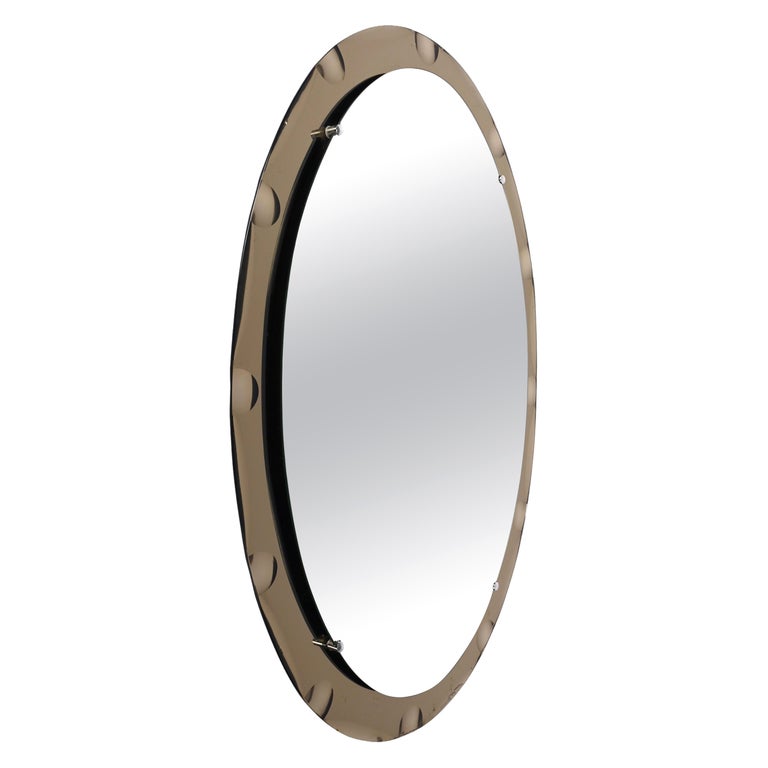 Midcentury Cristal Arte Italian Oval Mirror with Graven Bronzed Frame, 1960s For Sale