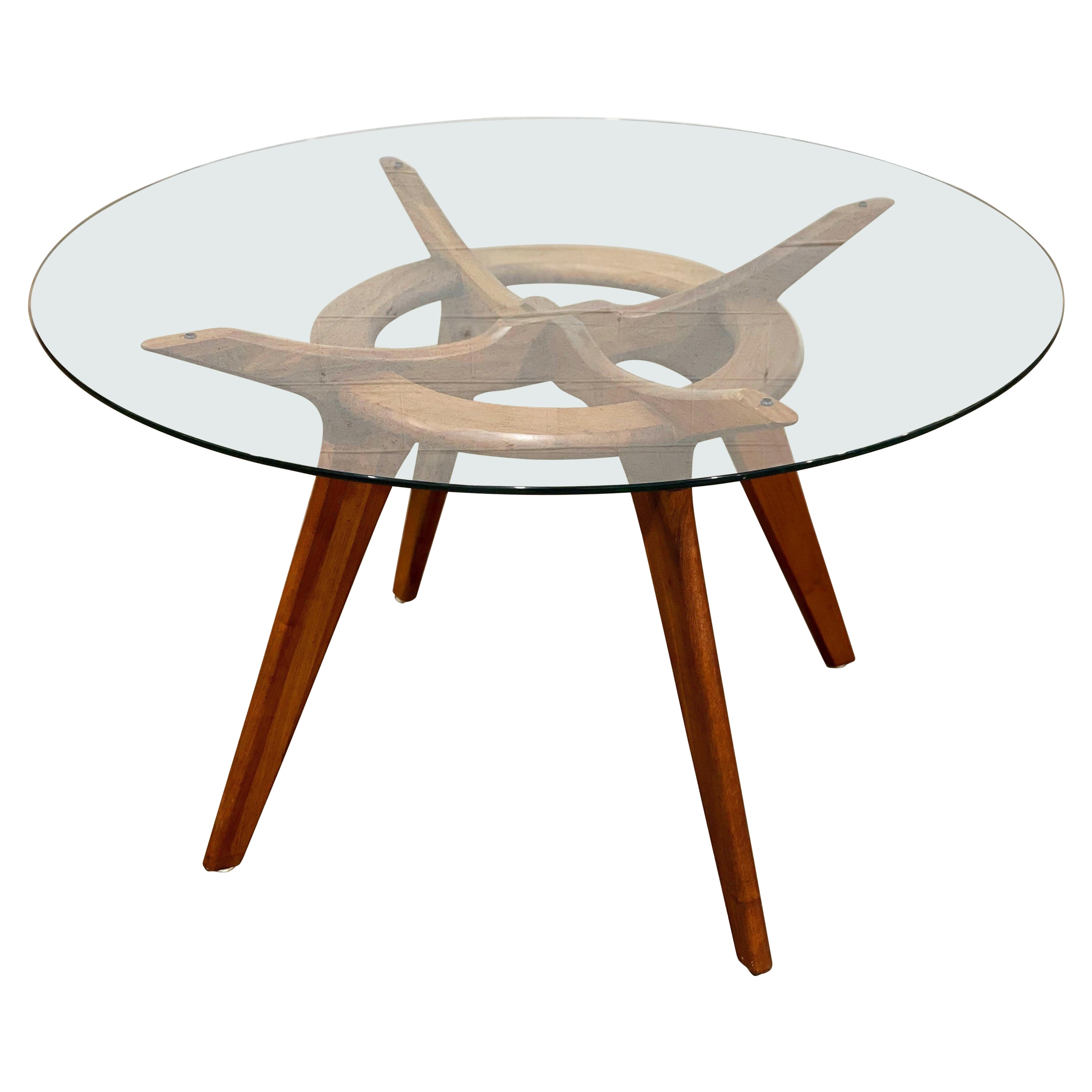 Midcentury Adrian Pearsall Compass Dining Table Model 1135 T, Walnut + Glass