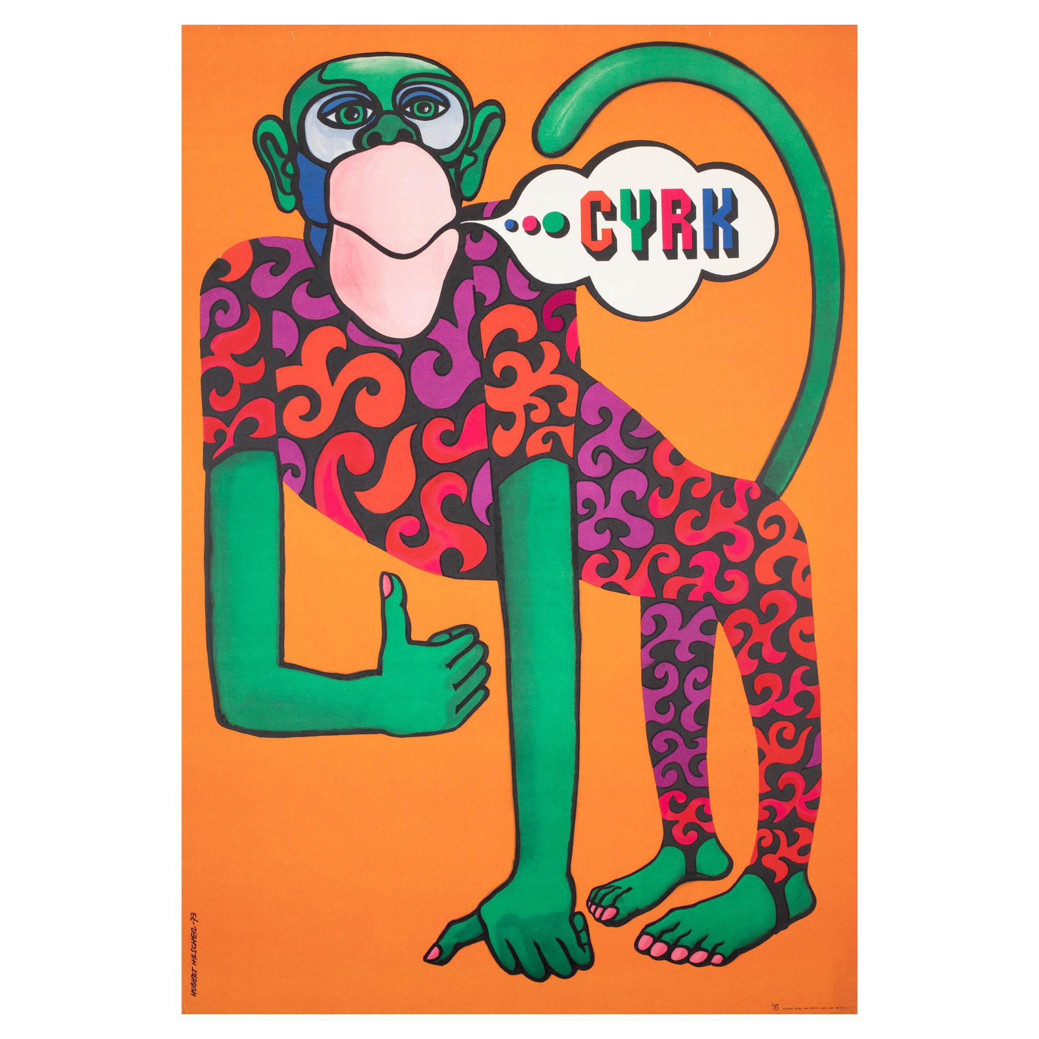 Cyrk Talking Monkey 1973 Polish Circus Poster, Hilscher For Sale