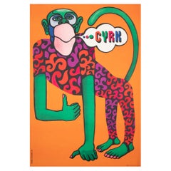 Cyrk Talking Monkey 1973 Polish Circus Poster, Hilscher