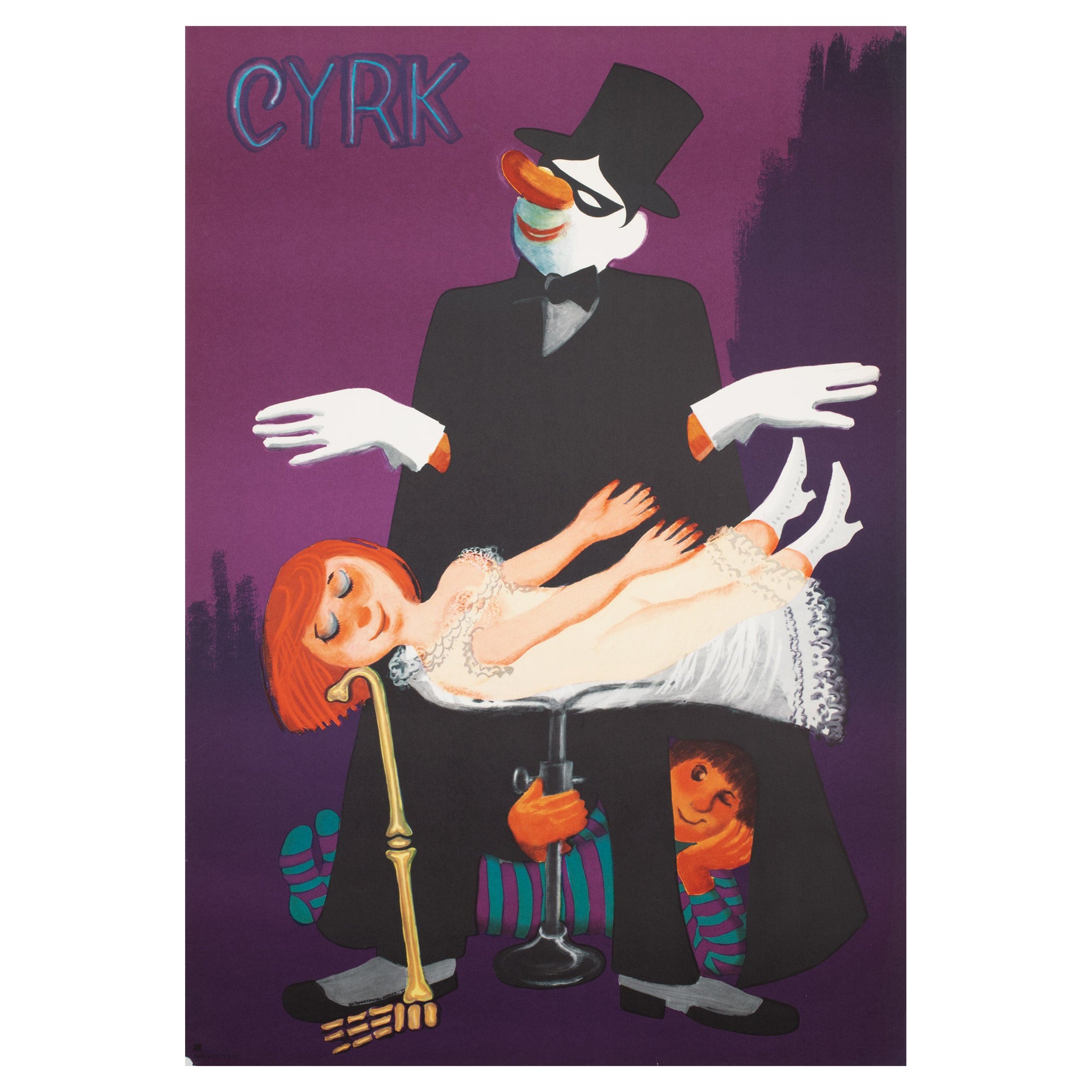 Affiche polonaise du cirque, Cyrk Magician Levitatation, Miedza-Tomaszewski, 1975 en vente
