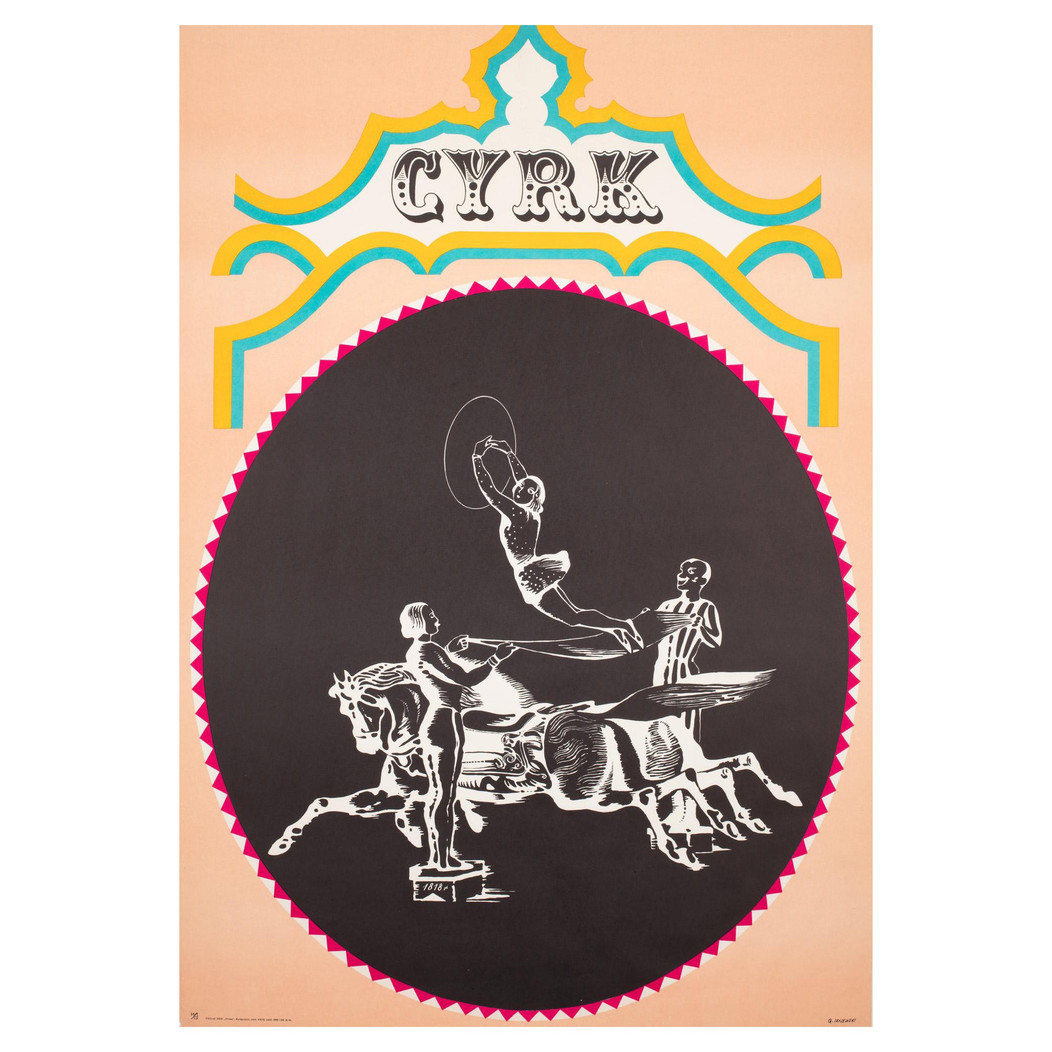 Cyrk Performing on Horseback, polnisches Zirkusplakat, Majewski, 1970