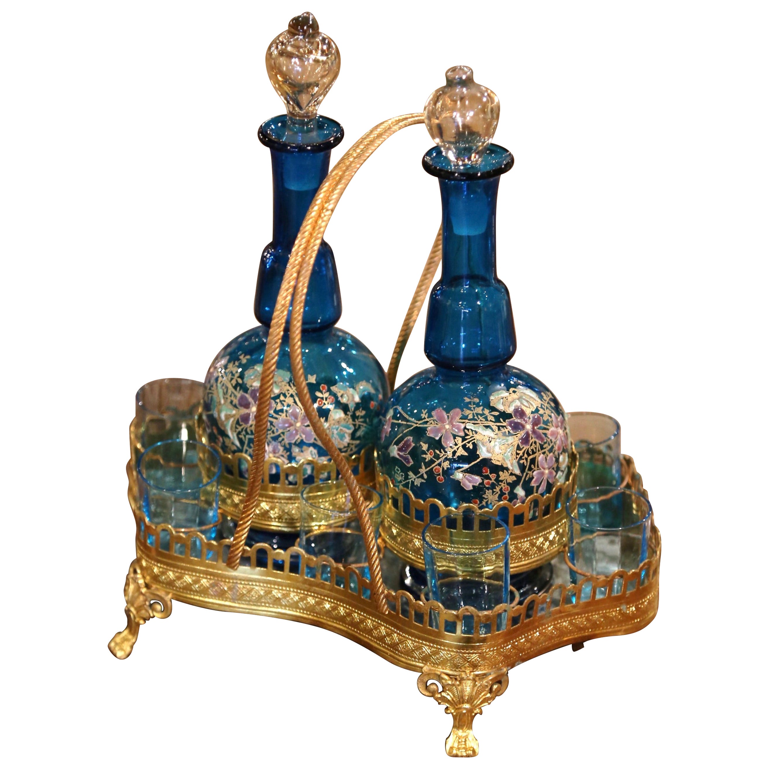19th Century French Napoleon III Gilt Brass and Glass Complete "Cave a Liqueur" For Sale
