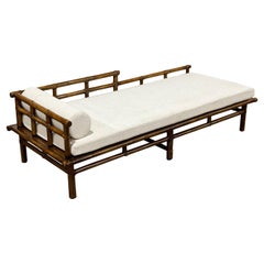 McGuire Daybed, Mid-Century Organic Modern Rattan Leather Chaise Lounge