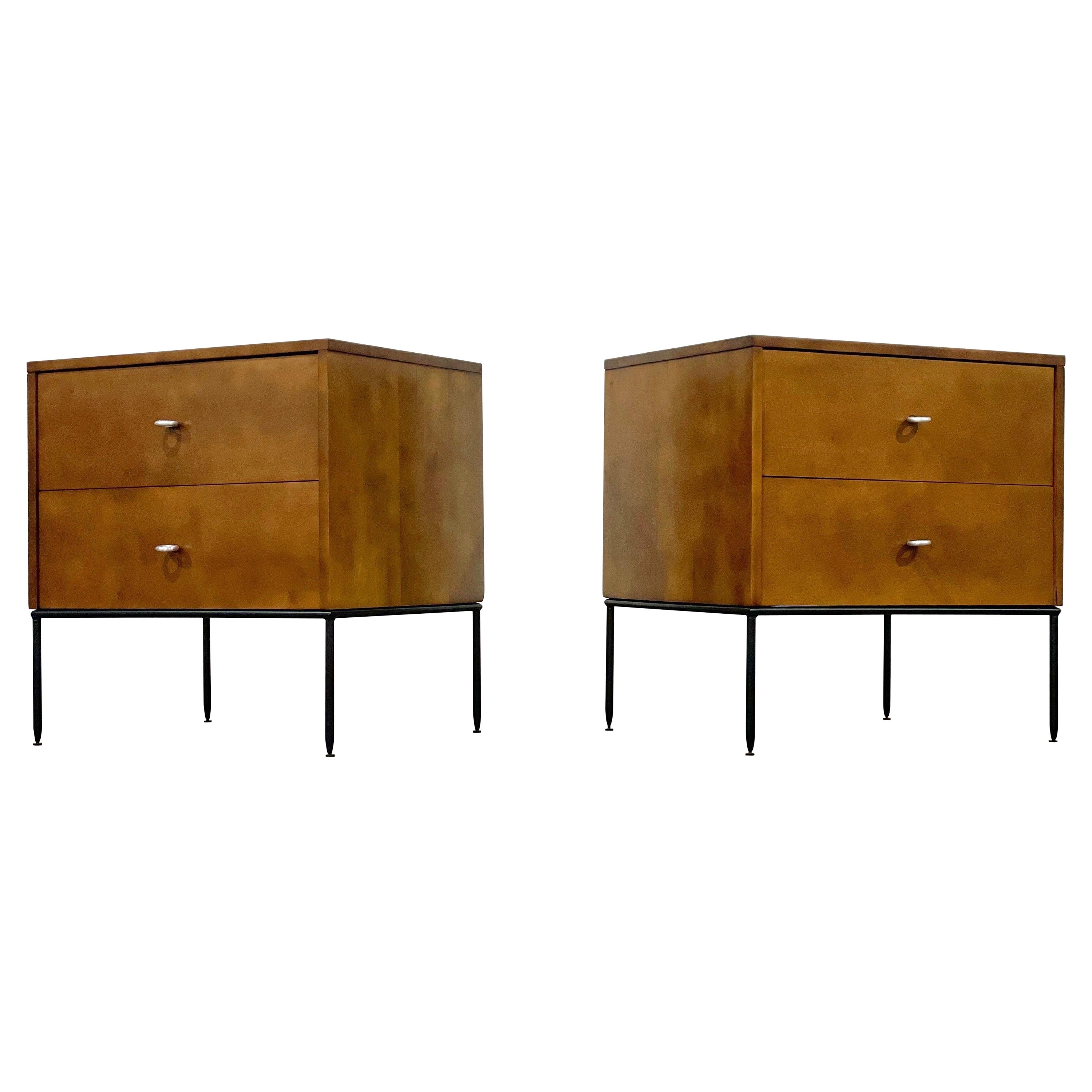 Midcentury Paul McCobb Nightstands #1503, Two Drawer on Iron Bases O-Ring Pulls