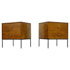 Midcentury Paul McCobb Nightstands #1503, Two Drawer on Iron Bases O-Ring Pulls