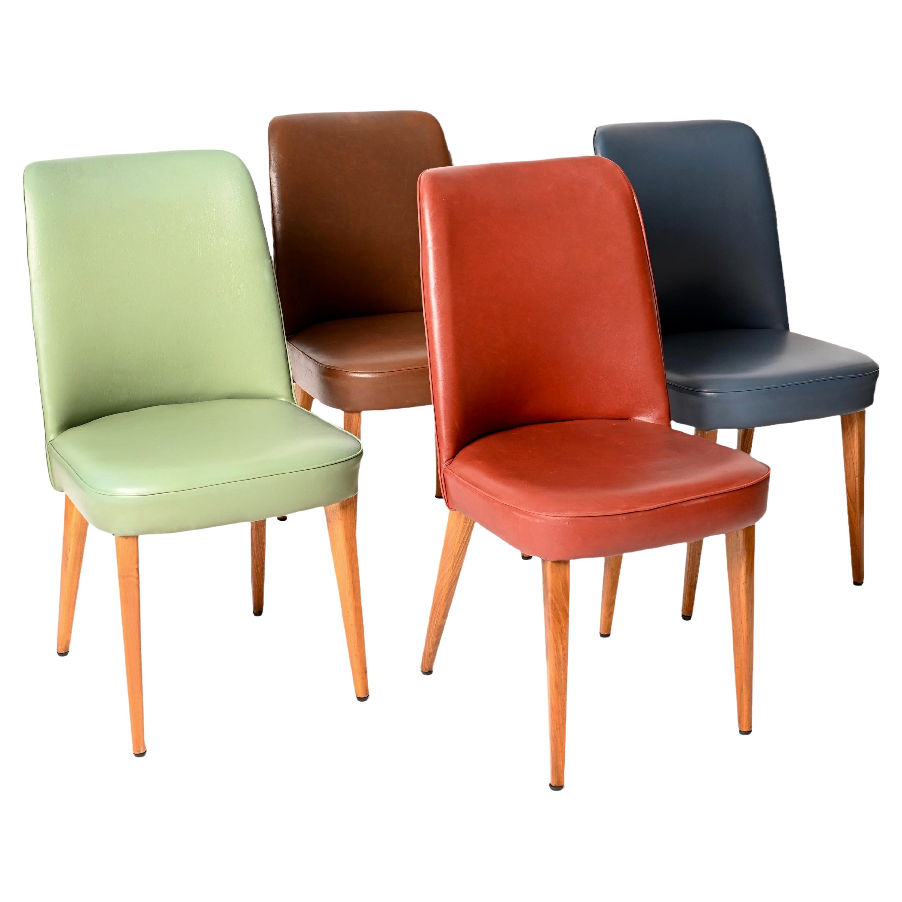 Four Colored Leather Chairs from the 1950s by Anonima Castelli Italy