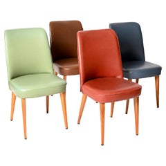 Four Colored Leather Chairs from the 1950s by Anonima Castelli Italy