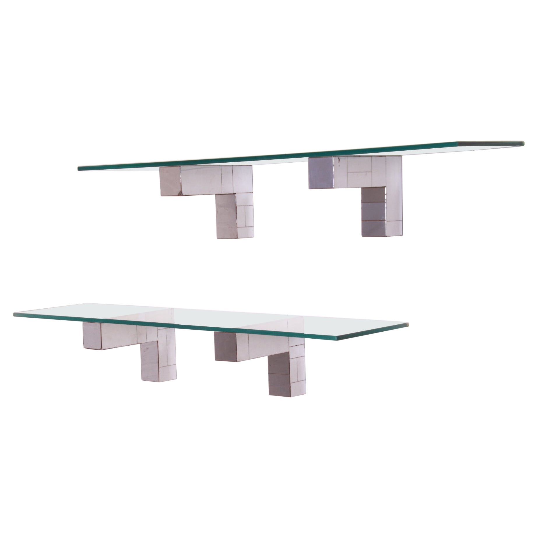 Paul Evans for Directional Chrome and Glass Floating Shelves or Console Tables